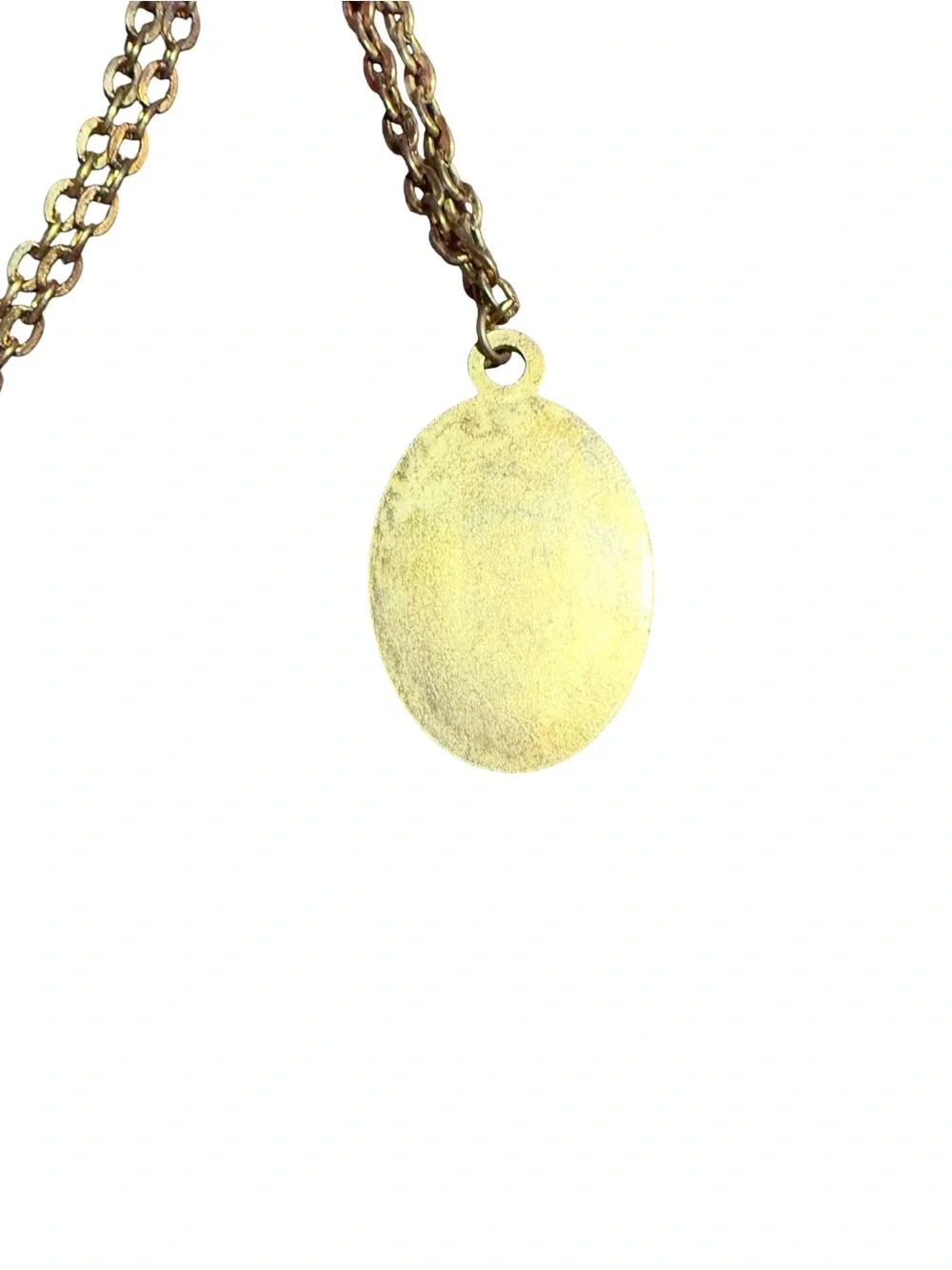 Gold Tone Cable Chain Necklace Oval Our Lady of Lourdes Medal Pendant (l24)